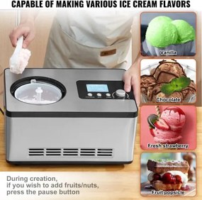 VEVOR 2 Quart Automatic Ice Cream Machine Electric Yogurt Gelato Make Silver