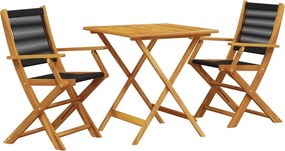 vidaXL Σετ Επίπλων Bistro 3 τεμ. Μαύρο Πολυπροπυλένιο/Μασίφ Ξύλο