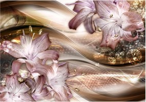 Αυτοκόλλητη φωτοταπετσαρία - Lilies on the Wave (Brown) - 343x245