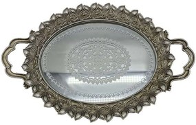 Διακοσμητικός Δίσκος Με Καθρέπτη Flower 279-222-157 40x25x4cm Silver Polyresin