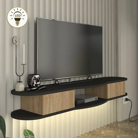 Megapap Έπιπλο Τηλεόρασης Επιτοίχιο Perk Με Led Ανθρακί - Sepet Oak 150x35x19,2εκ.