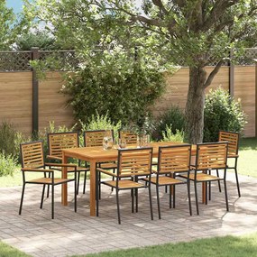 vidaXL Σετ φαγητού κήπου 9 pcs Μαύρο 180 x 90 x 75 cm Ξύλο &amp; Μέταλλο