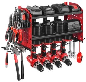 VEVOR Power Tool Organizer Wall Mount, 3-Layer Storage Rack with 4 Drill Holders, Tools Holder and Storage Rack with Side Pegboards, Garage Tool Organizer for Garage, Workbench, and Workshop