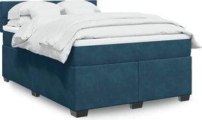 vidaXL Κρεβάτι Boxspring με Στρώμα Μπλε 160x200 εκ. Βελούδινο