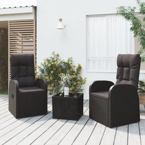 vidaXL Σαλόνι Κήπου Σετ 3 Τεμαχίων Μαύρο Συνθετικό Ρατάν &amp; Ατσάλι