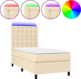 vidaXL Κρεβάτι Boxspring με Στρώμα &amp; LED Κρεμ 100x200 εκ. Υφασμάτινο