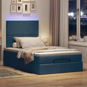 vidaXL Οθωμανικό κρεβάτι με στρώμα &amp; LEDs Μπλε 120x200 cm Ύφασμα