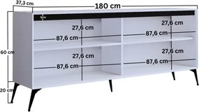 Κονσόλα με πόδια και ράφια με πόρτες Λευκό 180x37x80 cm