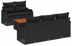 vidaXL Σετ Καναπέ Κήπου 6 pcs Μαύρο Πολυ ράταν