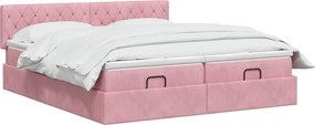 vidaXL Κρεβάτι Ottoman με στρώμα με κεφαλάρι 2 pcs Ροζ Βελούδο