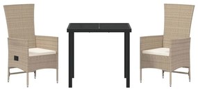vidaXL Σέτ φαγητού για κήπο με μαξιλάρι 3 pcs Μπεζ συνθετικό ρατάν