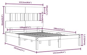 Πλαίσιο Κρεβατιού 120 x 190 εκ. από Μασίφ Ξύλο Small Double - Καφέ