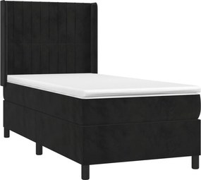 vidaXL Κρεβάτι Boxspring με Στρώμα &amp; LED Μαύρο 100x200 εκ. Βελούδινο