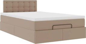 vidaXL Οθωμανικό κρεβάτι με στρώματα &amp; LEDs Cappuccino Faux Leather