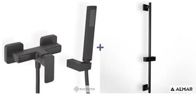 Eurorama Quadra Black Matt Μπαταρία Ντουζιέρας με Tηλ, Eπτχ Στήριγμα+PVC Σπιράλ+1,5μ+Βέργα ντους 144150-400 E087008-400