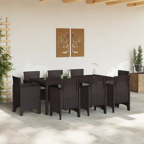 vidaXL Σετ Τραπεζαρίας 9 Τεμαχίων με Μαξιλάρια Καφέ Πολυ Ρατάν