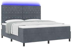 vidaXL Κρεβάτι με Ελατήριο και Στρώμα & LED Σκούρο Γκρι 180x200 εκ Βελούδο