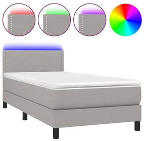 Κρεβάτι Boxspring με Στρώμα &amp; LED Αν.Γκρι 90x200 εκ. Υφασμάτινο - Γκρι