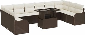 vidaXL Σετ Καναπέ Κήπου με μαξιλάρι 11 pcs Καφέ Πολυ ράταν