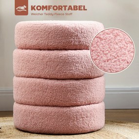 Σκαμπό, στρογγυλό, teddy fleece, έως 120kg, Φ40x45H cm, ροζ