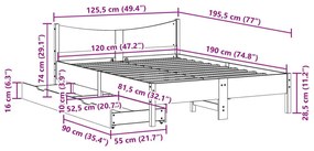 Πλαίσιο Κρεβατιού με Συρτάρια 120x190 εκ Μασίφ Ξύλο Πεύκο - Καφέ