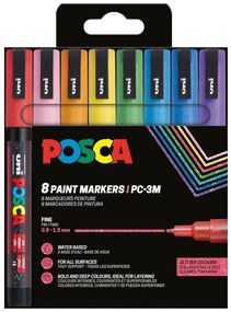 Μαρκαδόροι Σχεδίου Uni Posca PC-3ML Sparkling με πάχος μύτης 0.9-1.3mm - 8 τεμάχια