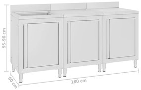 vidaXL Λάντζα Κλειστή με Ερμάριο 180 x 60 x 96 εκ. Ανοξείδωτο Ατσάλι