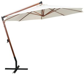 vidaXL Ομπρέλα Κρεμαστή Λευκή 350 εκ. με Ξύλινο Ιστό