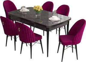 Extendable Dining Table &amp; Chairs Set (7 Pieces) Roz - Black Marble, Damson Black Marble
Damson