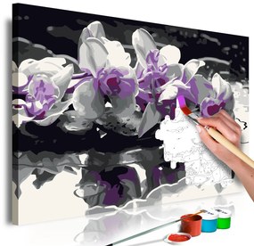 Πίνακας για να τον ζωγραφίζεις - Purple Orchid (Black Background &amp; Reflection In The Water) 60x40