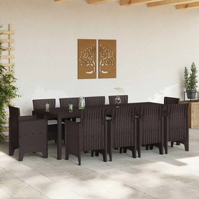 vidaXL Σέτ φαγητού για κήπο 11 pcs Καφέ Rattan Polt