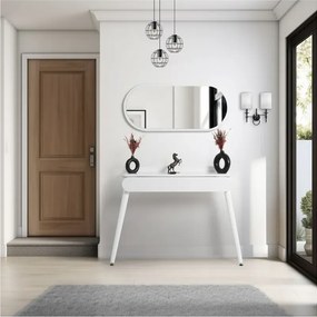 Stewehome Κονσόλα με καθρέφτη με συρτάρι και ράφι για χολ Λευκό 32x77x77 cm