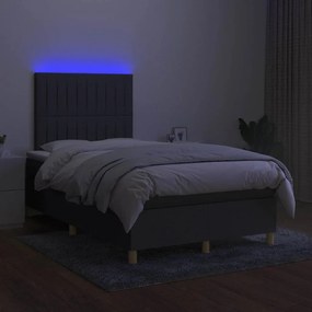 vidaXL Κρεβάτι Boxspring με Στρώμα &amp; LED Σκ.Γκρι 120x190εκ. Υφασμάτινο