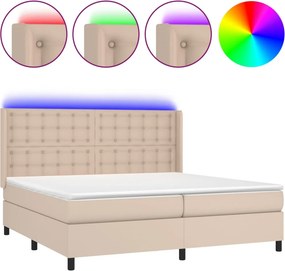 vidaXL Κρεβάτι Boxspring Στρώμα&amp;LED Καπουτσίνο 200x200 εκ. Συνθ. Δέρμα