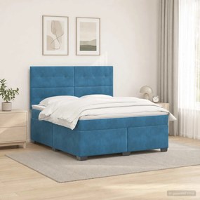 vidaXL Κρεβάτι box spring με στρώμα Μπλε 140 x 200 cm Βελούδο