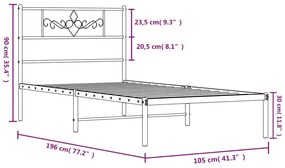 Πλαίσιο Κρεβατιού με Κεφαλάρι Μαύρο 100 x 190 εκ. Μεταλλικό - Μαύρο