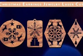 Σετ των 3 Intra απο ξύλο plywood 3mm-4mm πάχος Χριστουγεννιάτικα Σκουλαρίκια Κοσμήματα με λέιζερ Δίασταση 3x3 cm INTRAFABR-43212059