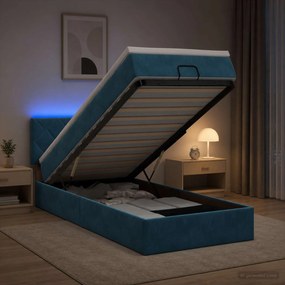 vidaXL Κρεβάτι Ottoman με Στρώμα και LED Σκούρο Μπλε 100 x 200 cm