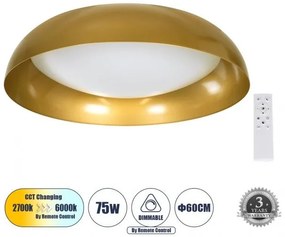 Πλαφονιέρα Φωτιστικό Οροφής LED CCT 75W 8625lm ANATOLIA Globostar 61266 Χρυσό