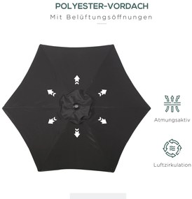 Ομπρέλα εξωτερικού χώρου Outsunny Ø196 cm, εξαγωνική ομπρέλα μπαλκονιού για παραλία, μπαλκόνι, κήπο, μαύρο