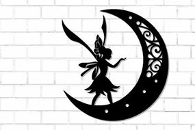 Intra απο ξύλο plywood 3mm-4mm πάχος - Fairy and Moon Wall Art Laser Cut  Δίασταση 40x50 cm INTRAFABR-122528576