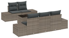 vidaXL Σετ Κήπου 6 Τεμαχίων με Μαξιλάρια Γκρι Πολυ Ρατάν