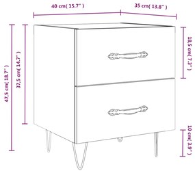 Κομοδίνο Γυαλιστερό Λευκό 40 x 35 x 47,5 εκ. από Επεξεργ. Ξύλο - Λευκό