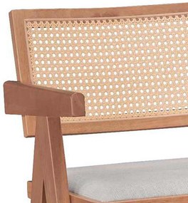 Σκαμπό bar με μπράτσα Winslow pakoworld ξύλο rubberwood ανοικτό καρυδί-pvc rattan φυσικό-ύφασμα γκρι