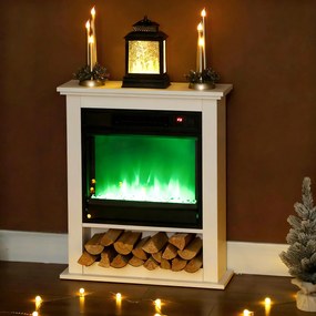 HOMCOM Ηλεκτρικό Τζάκι, Ρεαλιστικές Φλόγες με 9 Χρώματα, Ρυθμιζόμενη Φωτεινότητα, 1800W, Τηλεχειριστήριο, Χρονοδιακόπτης, Λευκό