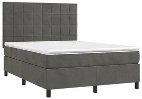 vidaXL Κρεβάτι Boxspring με Στρώμα & LED Σκ. Γκρι 140x190εκ. Βελούδινο