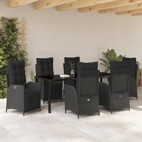 vidaXL Σετ 7 κομματιών Εξωτερικών Επίπλων Κήπου Black Poly Rattan