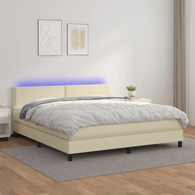 vidaXL Κρεβάτι Boxspring με Στρώμα & LED Κρεμ 160x200 εκ. Συνθ. Δέρμα