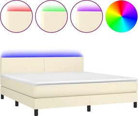 VidaXL Κρεβάτι Boxspring με Στρώμα & LED Κρεμ 180x200 εκ. Συνθ. Δέρμα