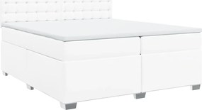 vidaXL Κρεβάτι Boxspring με Στρώμα Λευκό 200x200 εκ. Συνθετικό Δέρμα